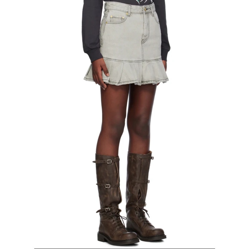 Ganni Future Denim Pleated Mini Skirt Gray Wash Eu Size 40 / Us Size 8
